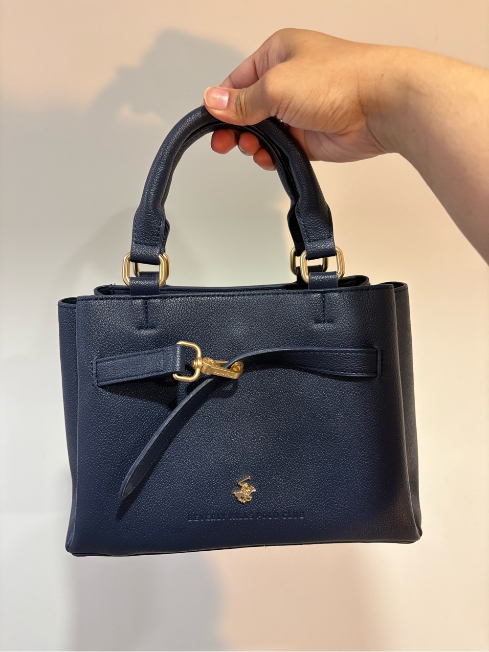 Beverly Hills Polo Club Navy Satchel with Gold Hardware